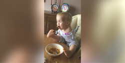 VIDEO: Pequeña guerrera aprende a comer solita