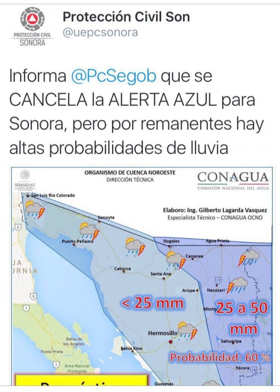Cancelan alerta azul por "Javier"