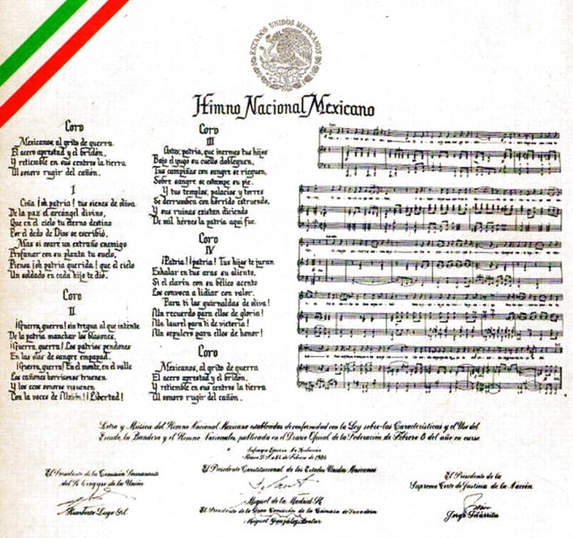 Se exhibe la partitura original del Himno Nacional Mexicano