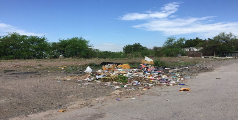 Lote baldío lleno de basura por 21 de Marzo y Ciudades Hermanas