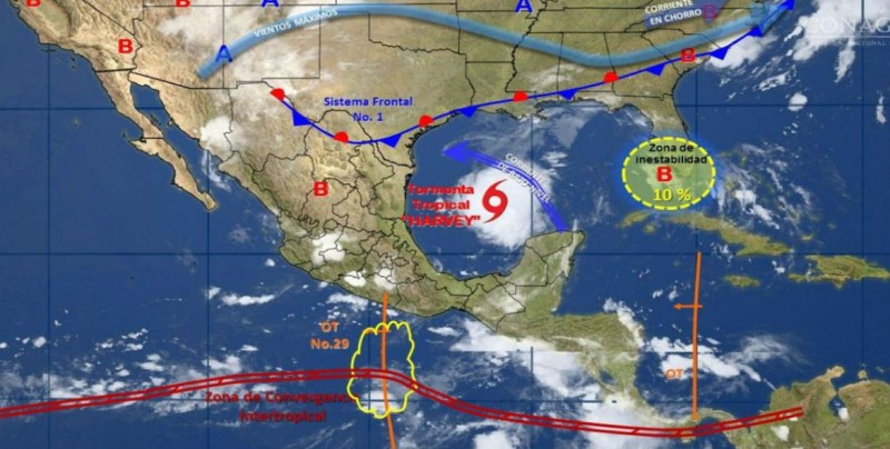 "Harvey", frente frío y onda tropical provocan lluvias