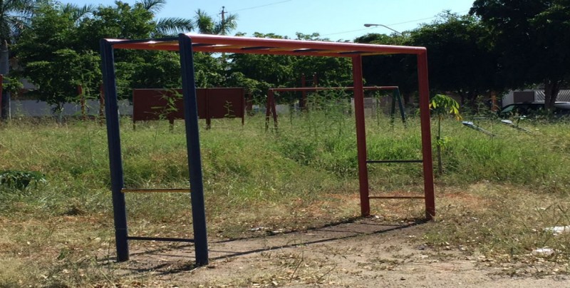 Parque lleno de maleza en el fraccionamiento Horizontes