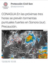 Alerta Conagua sobre tormentas para el sur de Sonora