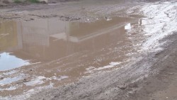 Pasan lodo y lagunas para llegar a la escuela.