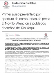 Alerta por apertura de compuertas en presa El Novillo