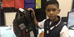 Niño de primaria crea mochila antibalas