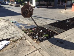 Alcantarilla con basura y hasta con señalamiento