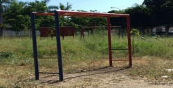 Parque lleno de maleza en el fraccionamiento Horizontes
